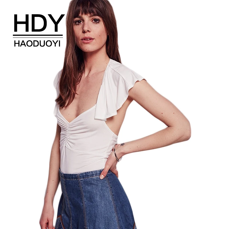 HDY Haoduoyi Брендовые женские белые сексуальные милые футболки с глубоким v-образным