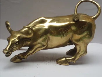 

Long 8 Inch Wall Street Cow Brass Carved OX Statue , Bull sculpture Free Shipping