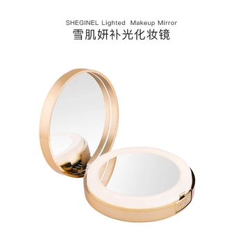 

Portable makeup mirror with lamp portable small mirror LED light-emitting double-sided mirror make-up magnifie
