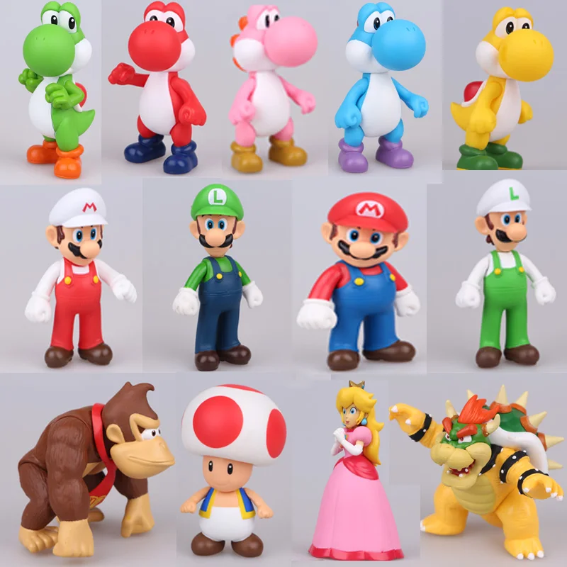 8 15 см Super Mario Bros фигурка модель игрушки Bowser Koopa Yoshi Марио Луиджи гриб Персик ПВХ