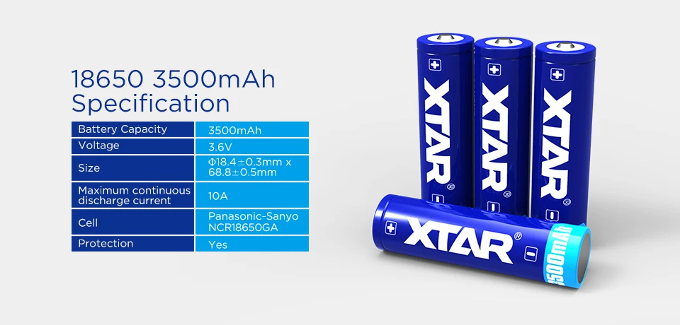 2 шт литий-ионная XTAR 18650 3500 мАч 3,6 В защищенная литиевая аккумуляторная батарея совместима с зарядным устройством MC1 MC2 PB2 VC2 VC4 SV2 VP4