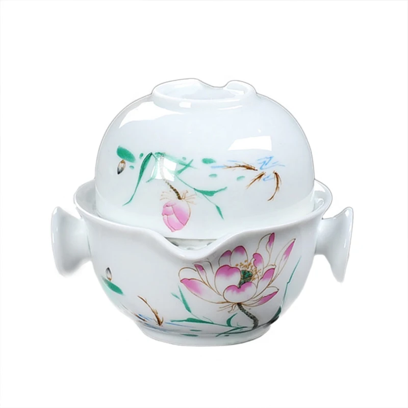

Chinese kung fu tea set Include 1 Pot 1 Cup,Beautiful and easy teapot kettle,landscape painting travel tea set elegant gaiwan