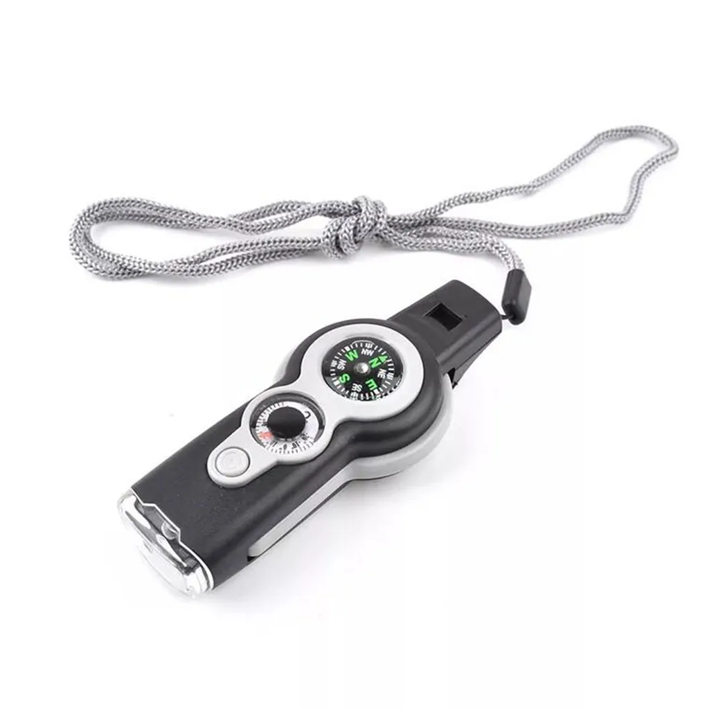 

Black Gray Camping Multi-Functional Whistle Compass 7 in1 Survival Camping Thermometer SOS emergency rescue high-frequency #P5