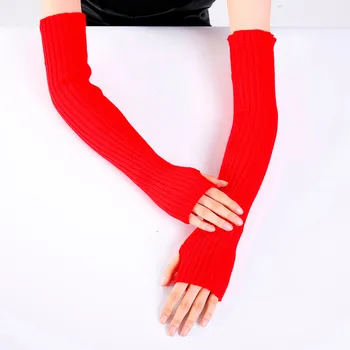 

Women Winter keep warm Wrist Arm Warmer Solid Knitted Long Fingerless Gloves Mitten Comfortable gloves L50/1224