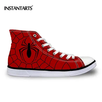 

INSTANTARTS Red Spiderweb Print Sneakers Women Jogging Walking Shoes Outdoor Sport Flat Breathable Classic High Top Canvas Shoes