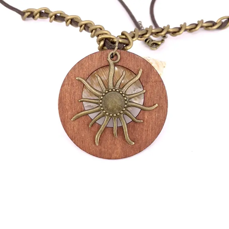 Antique Vintage Long Rope Chain Necklace Wooden Alloy Heronsbill Pendants Neckless Cord Men Jewelry Accessories Free Shipping - Image 2