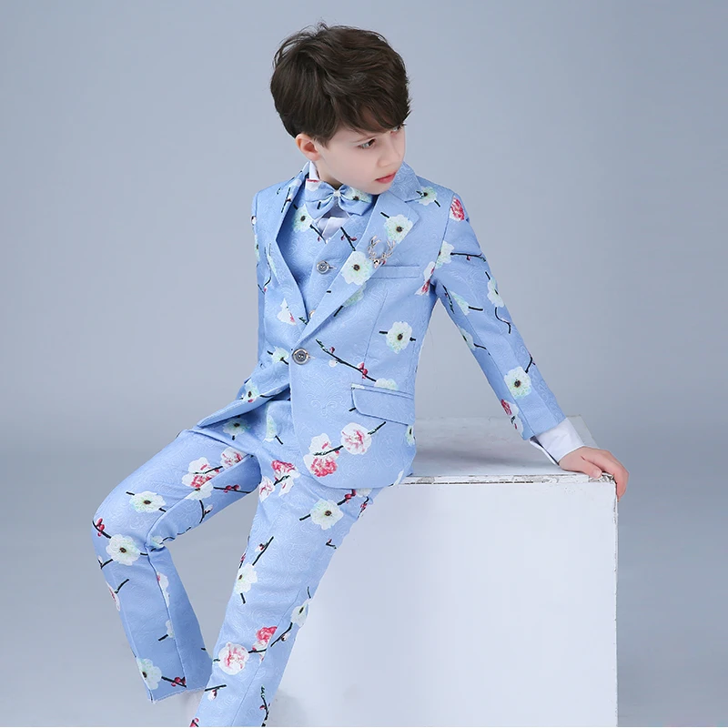 

Boys suit new spring and autumn flower girl dress baby print small suit wedding ball formal wedding dress boy suit