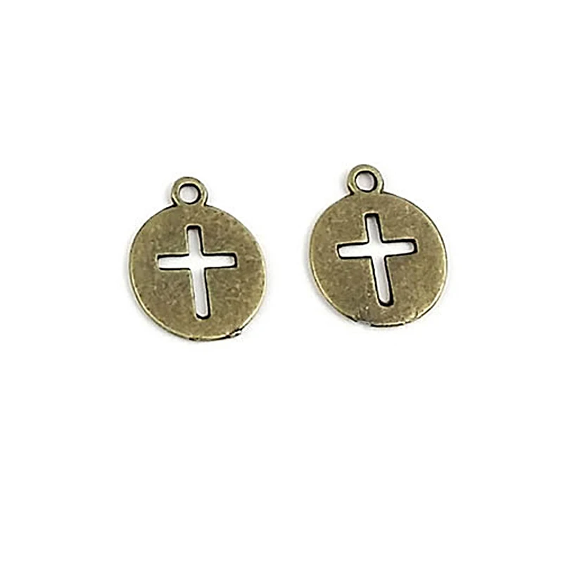 

(28362)100g,about 89 pcs 17x14MM Antique Bronze Zinc Alloy Round Crosses Charms Pendants Jewelry Findings Accessories Wholesale