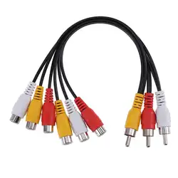 Черный 25 см 3RCA Мужской Джек 6rca Женский зажигания Splitter Аудио Видео AV ТВ DVD Кабель-адаптер Высокое качество