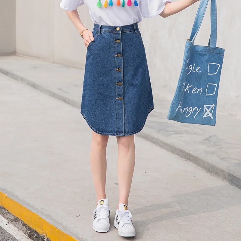 PLAMTEE в Корейском стиле женские с высокой талией джинсовая юбка Женский