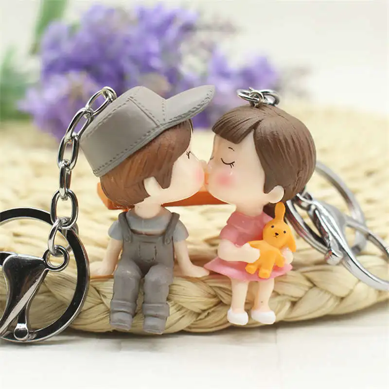 

2017 Hot Lovers Mini PVC Keychain Jewelry Trendy Cute Anime Character Key Chain Alloy Key Ring For Valentine's Day Gift 2pcs