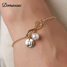 Donarsei минималистичный браслет с надписью "Infinity Captial" для женщин, Модный золотой браслет Ccolor с первоначальным именем, жемчужный браслет для монет, ювелирные изделия в стиле бохо