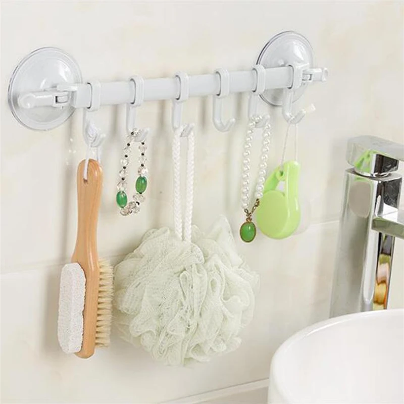 New Creative  Wall Vacuum Rack Suction Cup 6 Hooks Towel Bathroom Kitchen Holder Sucker Hanger Wear-resistant hot Easy Use C022801