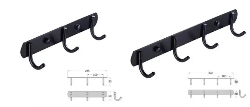 Черный 4-7 крючки для полотенец из нержавеющей стали настенные крючки для халатов, короткий крючок для одежды, держатель для полотенец, крючок для ванной комнаты