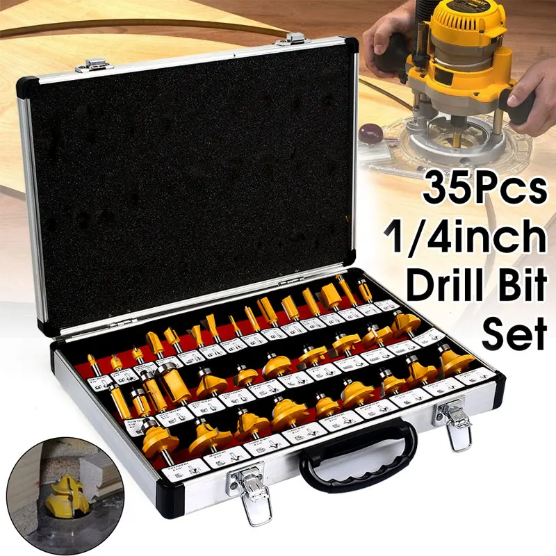 

Alloy Yellow Woodworking Rotary Tool Hole Saw Set Shank Router Bit Durable Portable Practical Drill Bits 35 Pcs/Set