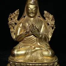 Тибет Буддизм Фейн Фиолетовый Бронзовый 24 К Золото Цонкапа Мастер Статуя Будды Набор