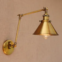 Nordic Brass Retro Loft Style Industrial Vintage Wall Lamp Adjustable Swing Arm Light Edison Wall Sconce Applique Murale free shipping adjustable double arms iron shade edison wall lamp industrial long arm sconce bedroom beside lamp fixture