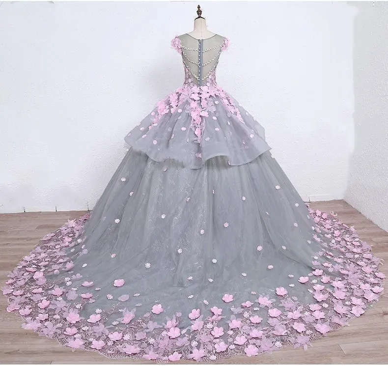 Bridalaffair настоящая фотография розовый цветок бальное платье Свадебные платья с бантом на заказ Часовня Поезд совок шеи роза свадебное платье