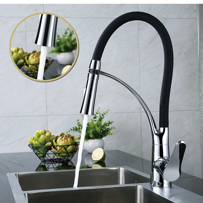 

LOY Kitchen Mixer Faucet 1 Set Crane Sink Mixer Polished Chrome Single Handle 360 Swivel black Neck Tap Hot And Cold Water 02002