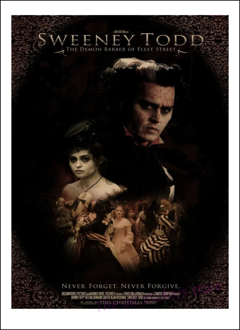 Tim Burton movie posters . Sweeney Todd .Sleepy Hollow . Dark Shadows full.Kraft Paper Antique Poster/8006 