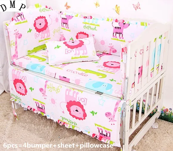 

Promotion! 6PCS Baby bedding set infant beddding around piece set 100% cotton ,include:(bumper+sheet+pillow cover)