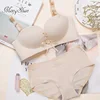 One-piece checked pull-rope underwear suit Massage palm cup Comfortable gathering Ring-free bra suit for girls bra push up 85C ► Photo 2/6