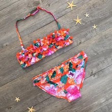 Бикини для девочек; пляжная одежда; Новинка года; милый детский купальник-бикини с цветочным принтом; купальный костюм для детей; бикини для маленьких девочек