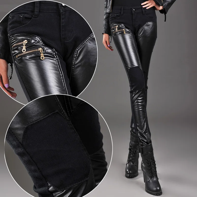 Spring Autumn Casual Leather Pants Lady Hot Slim PU Leather Stylish