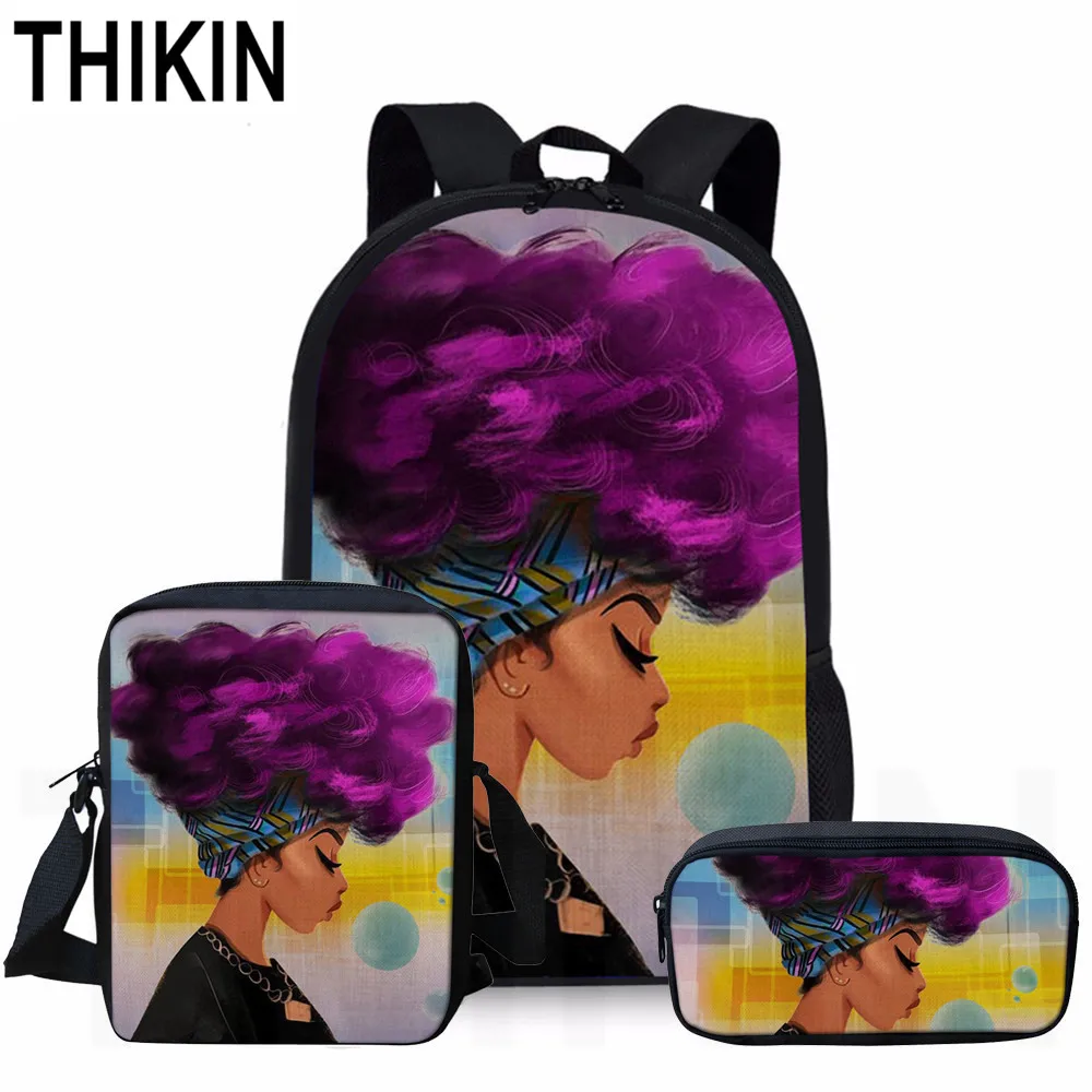 as picture THIKIN Art африканская школьная сумка для девочек 3 комплекта для подростков мальчиков и девочек студенческий Школьный Рюкзак Повседневная сумка для книг Mochila - Цвет: as picture