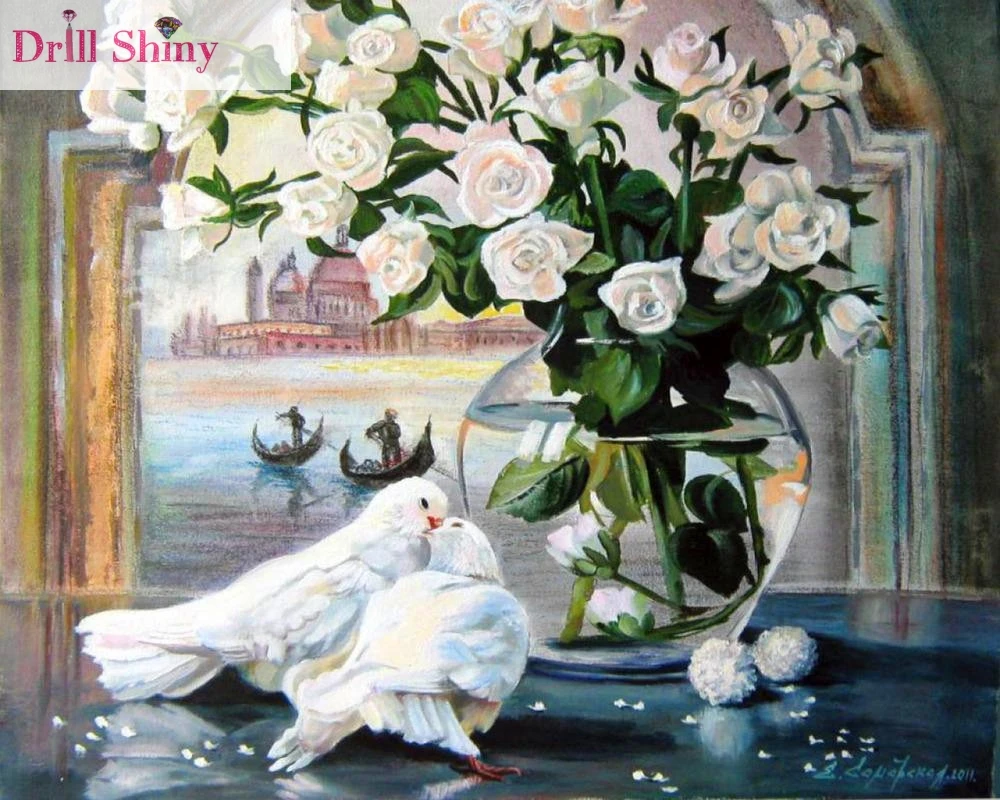 

5D DIY Diamond Painting Flower White Rose Crossing Stitch Embroidery Full Mosaic Rhinestone Oil Paintings Needlework Home Decor