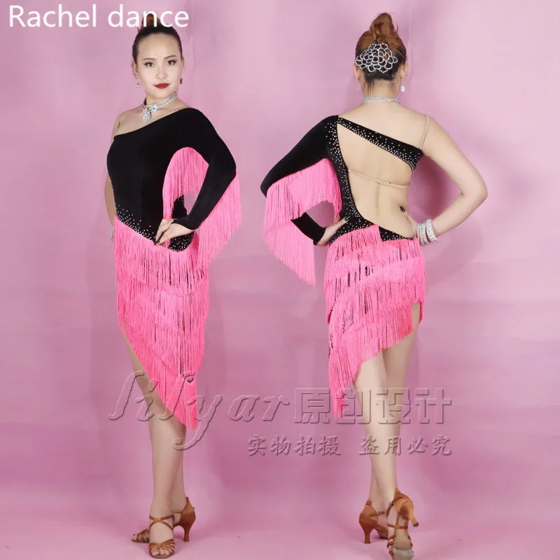

Latin Dance Dress Women Shoulder Long Sleeves Style Back Opening Salsa Tango Rumba Flamengo Latin Dance Competition Costumes