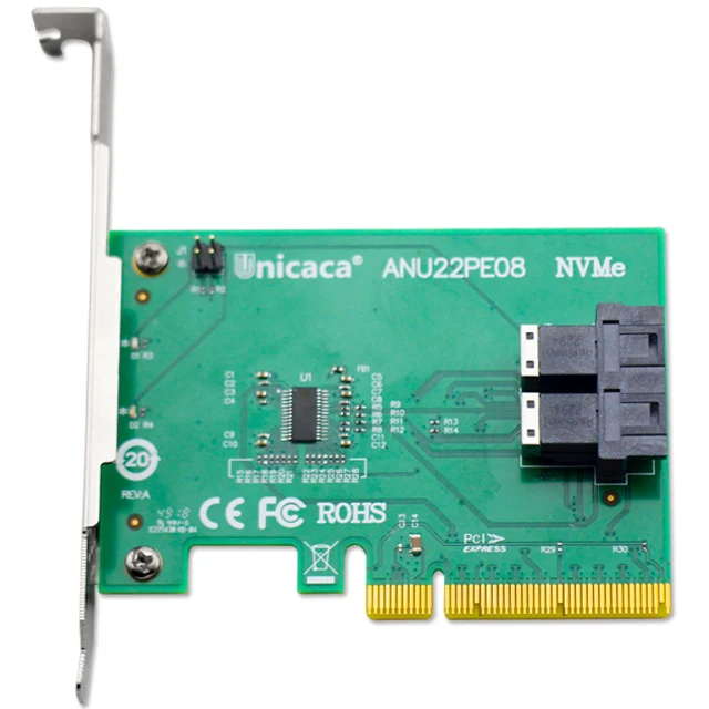 

ANU22PE08 PCIe X8 U.2(SFF8639) Internal 8643*2,Support NVMe Device , 2 NVMe extend With 8643-8639 Cable*1