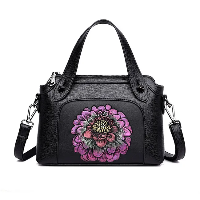 Модные женские сумки с цветочным принтом, роскошный бренд, кожаная сумка, китайский национальный стиль, сумка на плечо для женщин - Цвет: Sun flower
