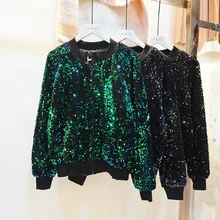 Cakucool/горячая распродажа, расшитая блестками куртка, весенняя куртка, бейсбол Бомбер, куртки, шикарные вечерние, сексуальные, свободные, повседневные, верхнее платье, куртка для леди