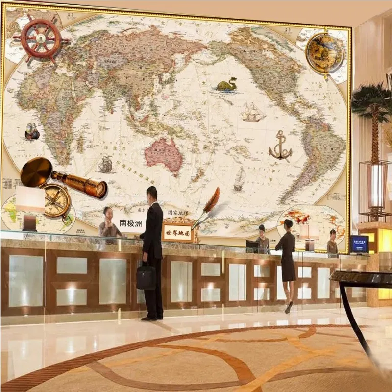 

Vintage Chinese and English World Map wallpaper Company Office Hotel Wall Decoration murals Wall Covering Study Living Room