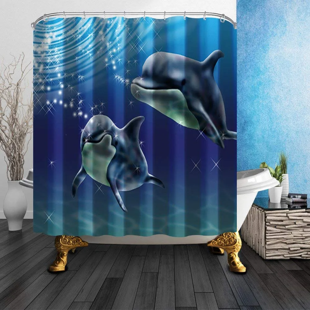 Two dolphins in the sea es Mildew Polyester Fabric Shower Curtain Set Fantastic Decorations