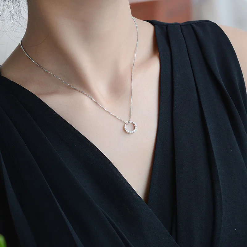 

Fashion Elegant Crystal Round Pendants Neckalce 925 Sterling Silver Choker Necklace For Women Jewelry Gift dz752