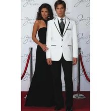 Изготовленный на заказ Белый Свадебные костюмы для мужчин, на заказ портной белый пиджак с черным воротником и карманом края+ черные брюки, jaqueta Banca