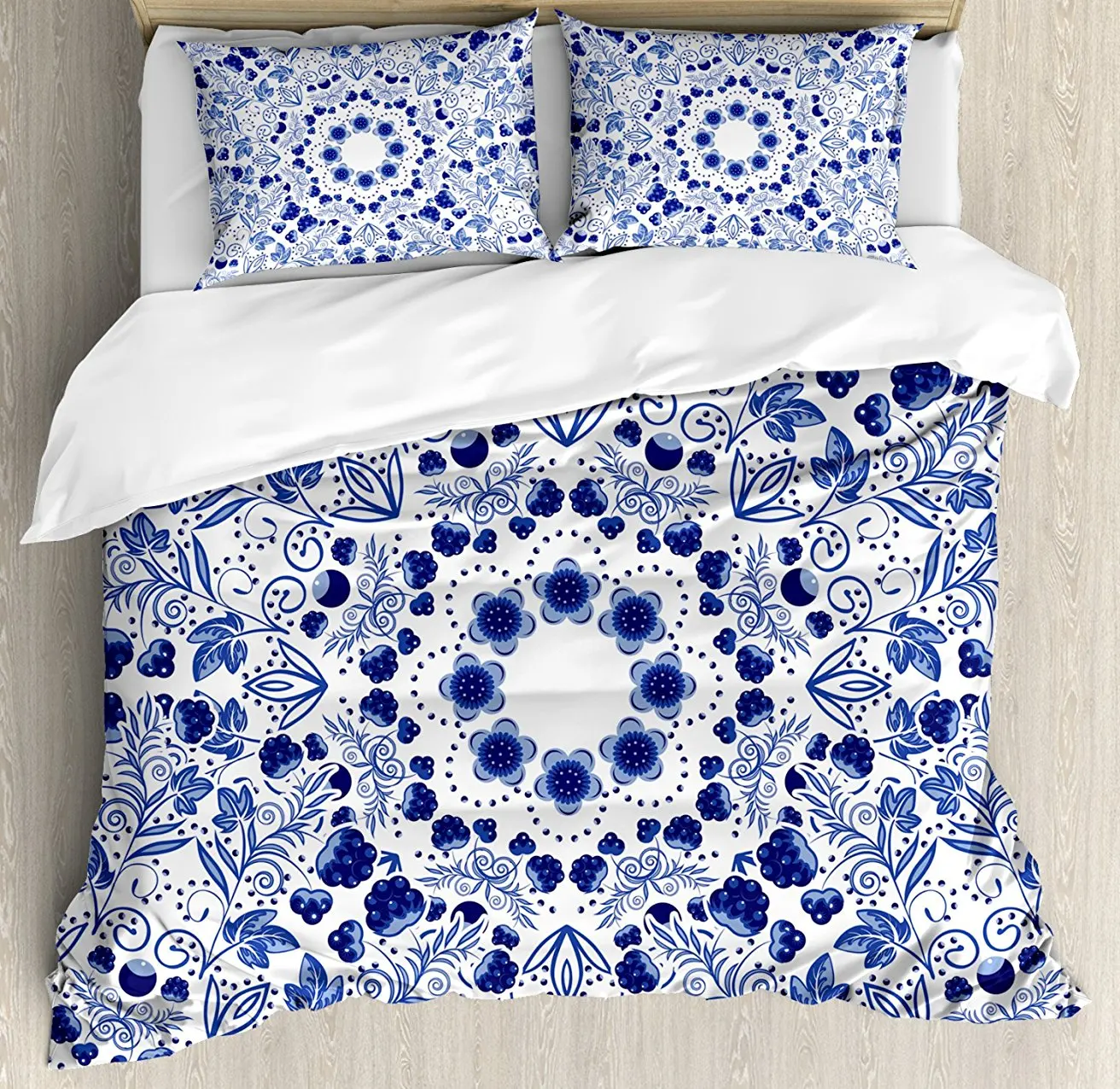 حاف الغطاء مجموعة الأوسط الدوامة بتلات مع تأثيرات boho الاثنيه العثماني أرابيسك التصميم ، 4 قطعة الفراش مجموعة