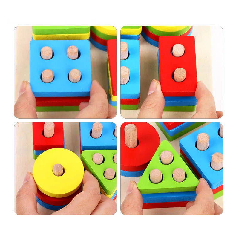  Logwood Baby Wooden Montessori education Toys geometry intelligence board teaching leaning match to - 32889552475
