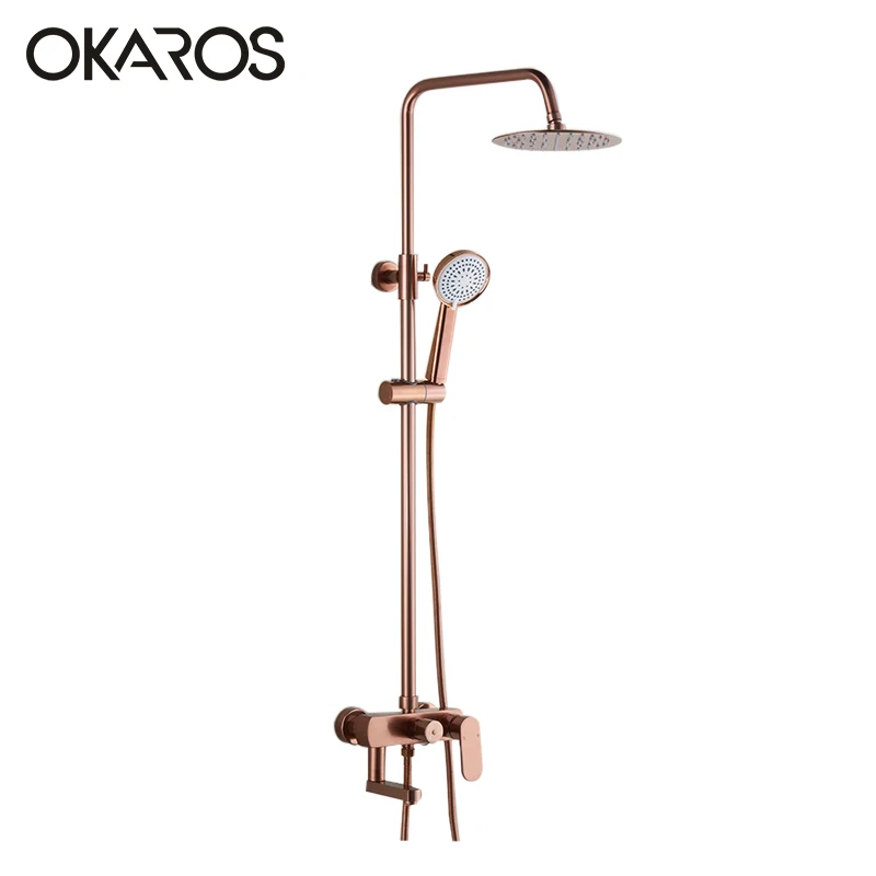 OKAROS настенный смеситель для душа в ванной комнате набор с одной ручкой Алюминиевый космический кран с ручным распылителем для душа " насадка для дождя - Цвет: Rose Gold