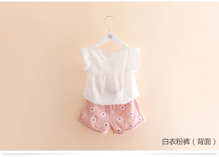 Girls Clothing Set 2018 Summer 2-10 Years Old Little Kids Girl Hollow Out Fly Sleeve T Shirt+Floral Shorts 2 Piece Suit Sets (9)
