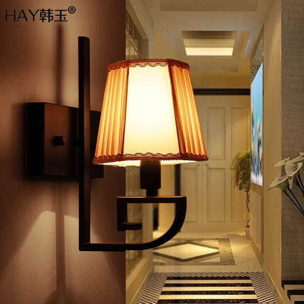 

New chinese style bedside wall lamp balcony wrought iron wall lamp vintage cloth stair wall lamp