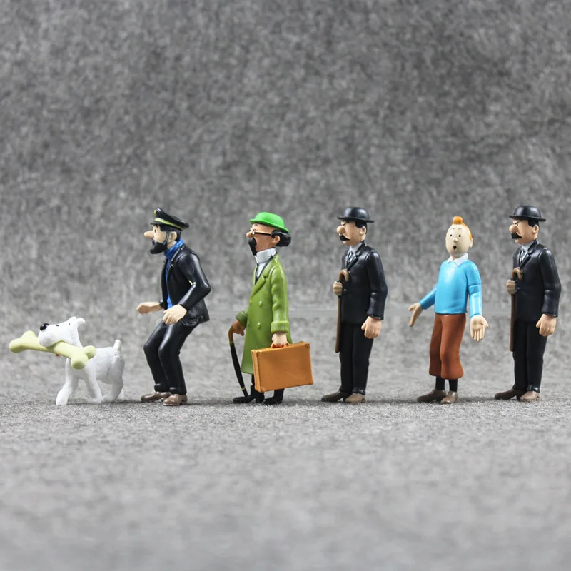 6Pcs/Lot Anime Cartoon 4-9cm The Adventures of Tintin PVC Action Figures Collectible Model Toys Gifts For Kids