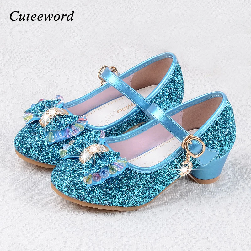 Fashion Children shoes girls high heel for party dance sequined princess shoes snow queen for
