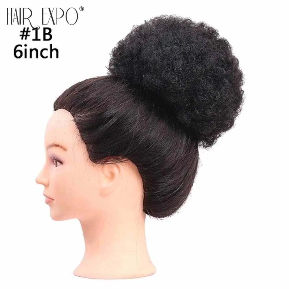 

6" Afro Curly Women's Elastic Synthetic Chignon With Plastic Combs Cover Ponytail High Temperature Fiber Updo Hair Expo City