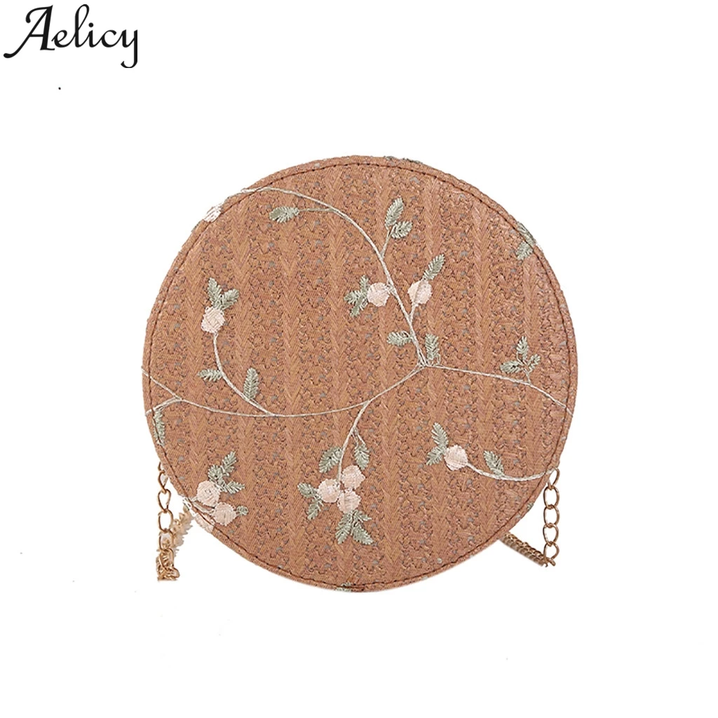 

Aelicy 2019 Fashion Round Straw Bag Summer Style Ladies Handbags Bohemian Rattan Messenger Bags hand-woven Beach Round Bag