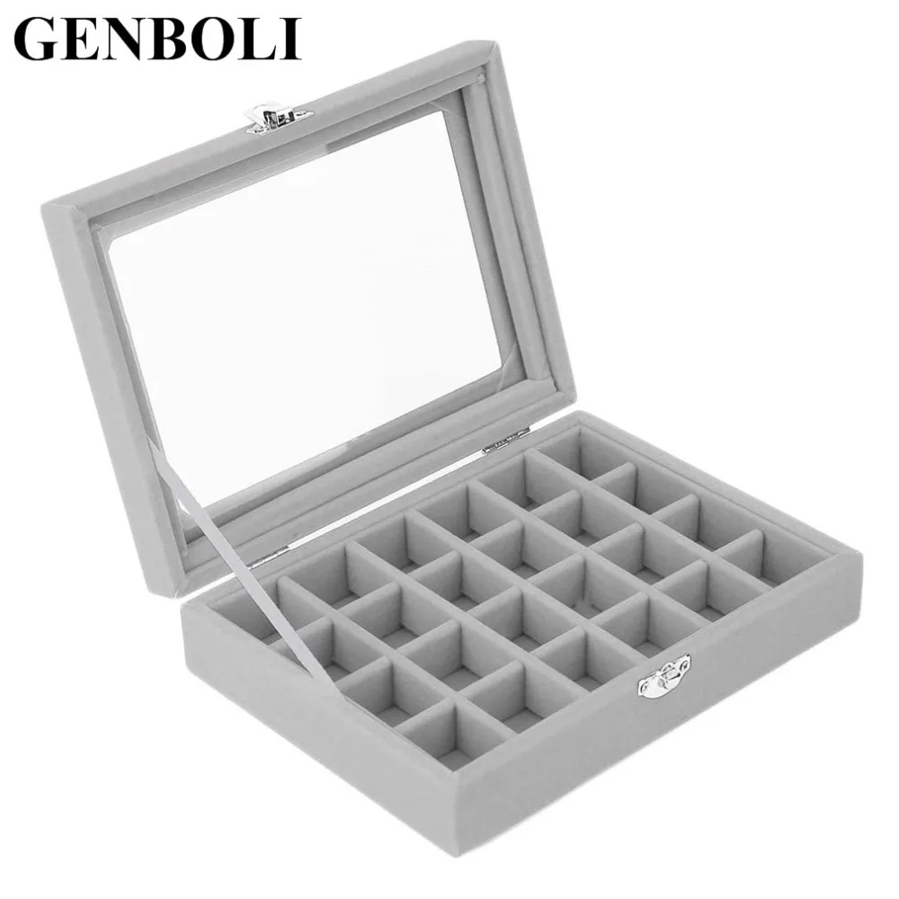 

24 Slots velvet Jewelry cases women desk Jewelry Storage Box Portable Ring earrings Jewelry display Tray holder Organizer &15