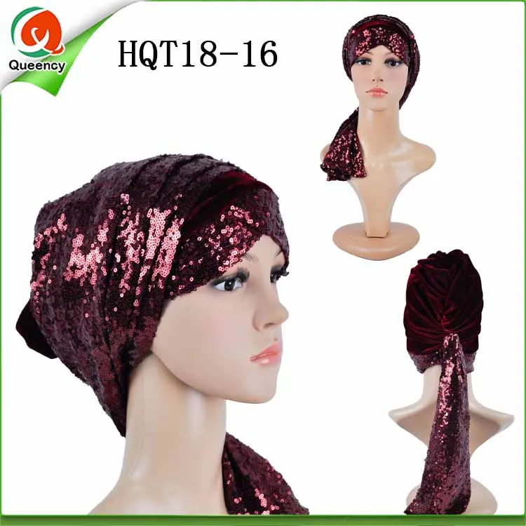 HQT18 Африканский Sequince Heatie шарф Тюрбан индийская голова геле с блестками элегантный бархат тюрбан для женщин головной убор