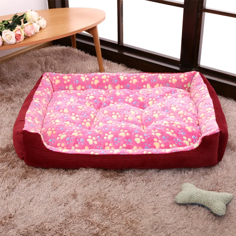 Теплая Вельветовая мягкая кровать для собак Водонепроницаемый моющийся домашний коврик для домашних животных мягкий диван-будка для собак кошек домик для больших собак - Цвет: Розовый